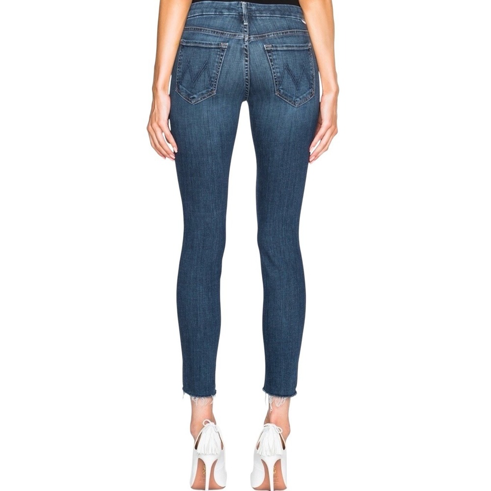 MOTHER High Waisted Looker Skinny Jeans Walking On Coals Blue Raw Hem Size 24